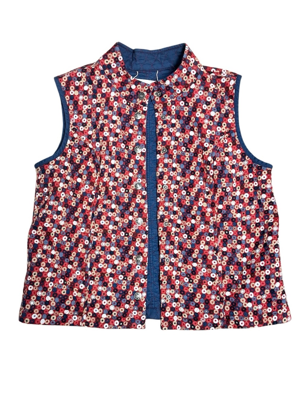 Christopher & Banks Navy reversible Sleeveless Vest with Red and White Flowers